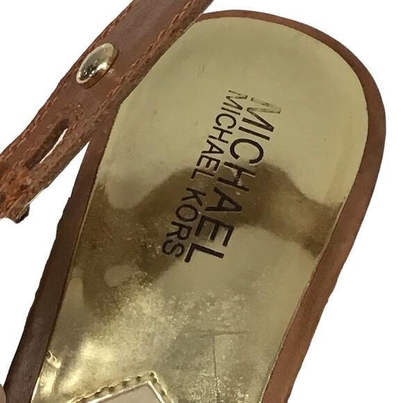 Michael Kors Keli Wedge Leather Espadrille Crossover Heel Sandal Brown Tan 8.5 - Picture 6 of 12